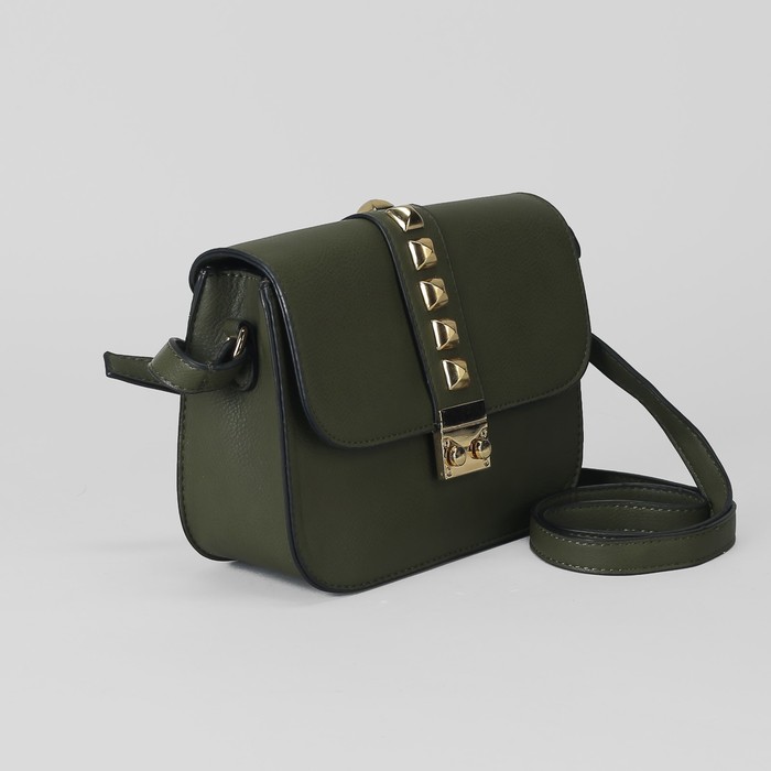 Сумка женская, отдел на молнии, наружный карман, длинный ремень, цвет зелёный