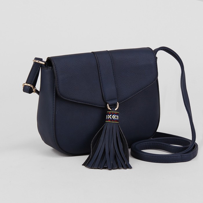 Сумка женская, отдел на молнии, наружный карман, длинный ремень, цвет синий