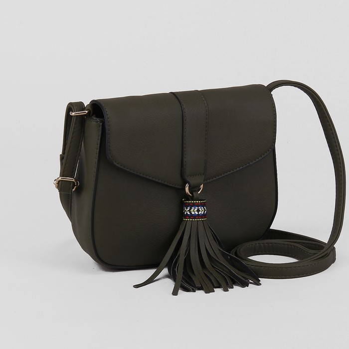 Сумка женская, отдел на молнии, наружный карман, длинный ремень, цвет зелёный