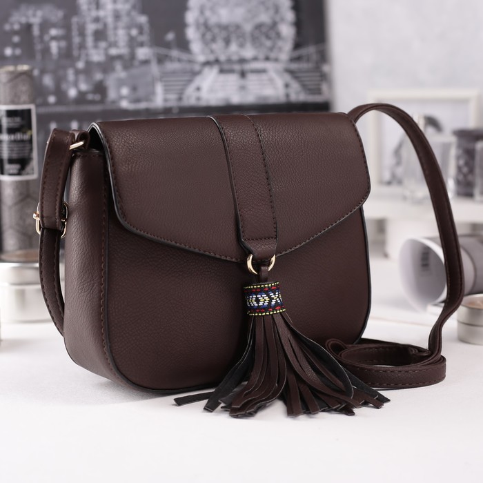 Сумка женская, отдел на молнии, наружный карман, длинный ремень, цвет кофе