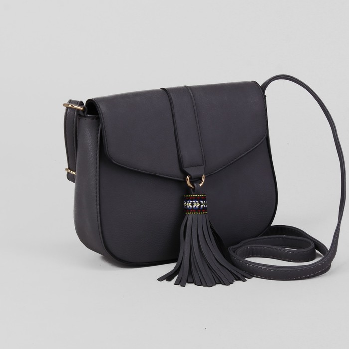 Сумка женская, отдел на молнии, наружный карман, длинный ремень, цвет серый