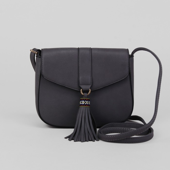 Сумка женская, отдел на молнии, наружный карман, длинный ремень, цвет серый