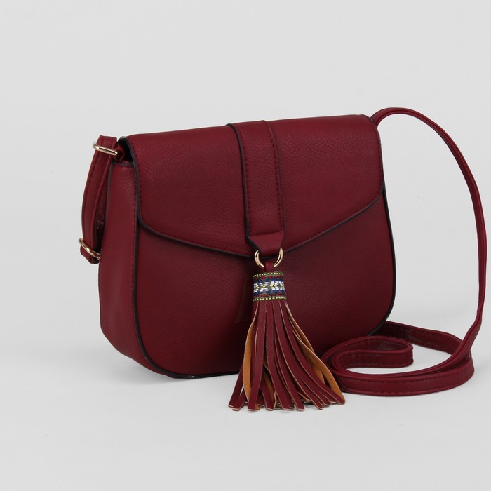 Сумка женская, отдел на молнии, наружный карман, длинный ремень, цвет бордовый