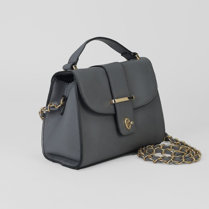 Сумка женская, отдел на молнии, наружный карман, длинный ремень, цвет серый