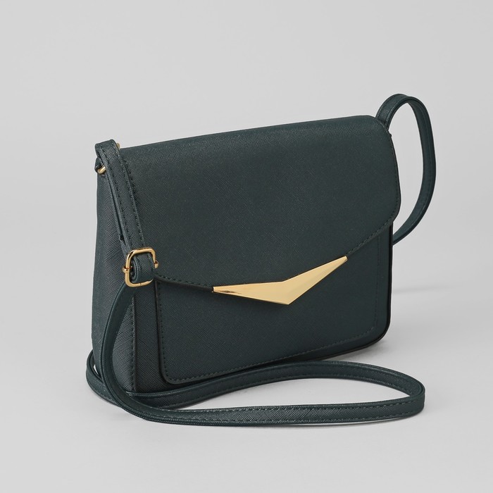 Сумка женская, отдел на молнии, 2 наружных кармана, длинный ремень, цвет зелёный