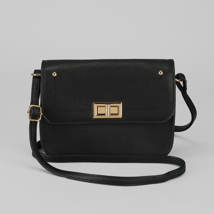 Сумка женская, отдел на молнии, наружный карман, длинный ремень, цвет чёрный