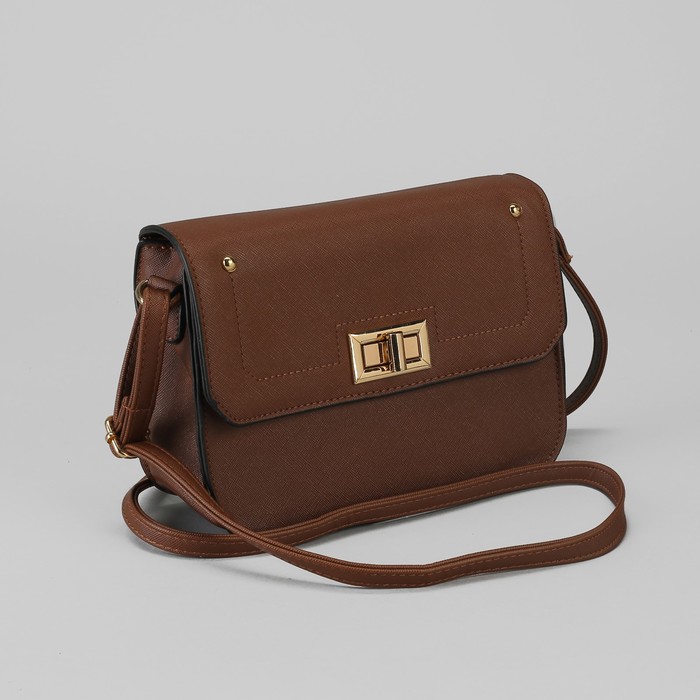 Сумка женская, отдел на молнии, наружный карман, длинный ремень, цвет коричневый