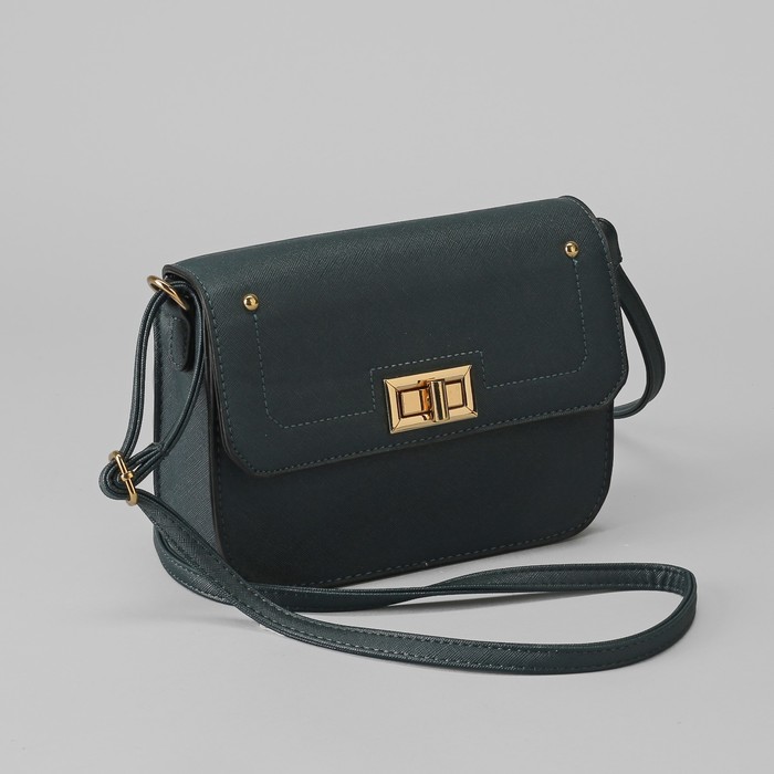 Сумка женская, отдел на молнии, наружный карман, длинный ремень, цвет зелёный