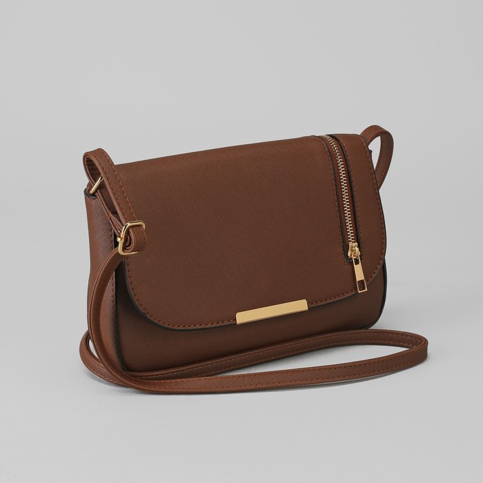 Сумка женская, отдел на молнии, наружный карман, длинный ремень, цвет коричневый