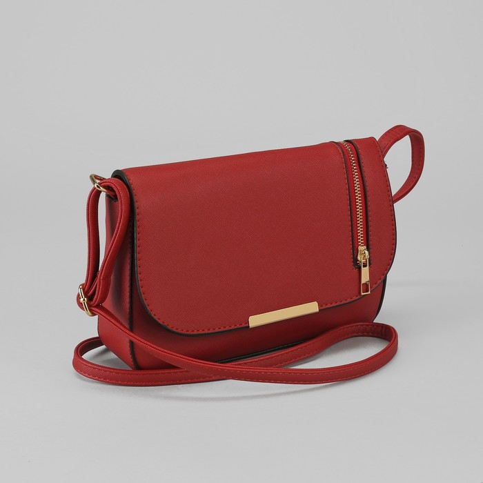 Сумка женская, отдел на молнии, наружный карман, длинный ремень, цвет красный