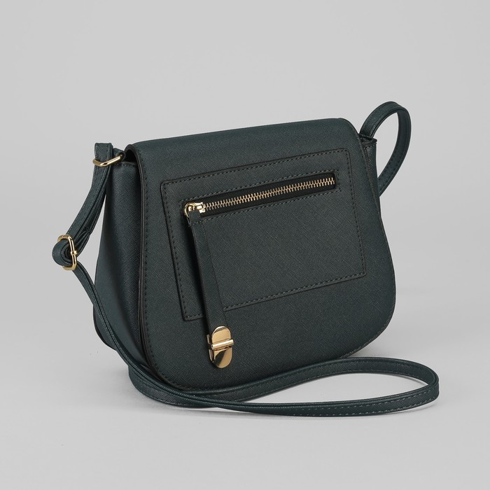 Сумка женская, отдел на молнии, 2 наружных кармана, длинный ремень, цвет зелёный