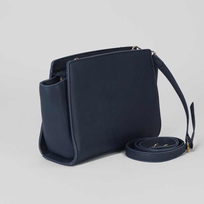 Сумка женская, отдел на молнии, наружный карман, длинный ремень, цвет синий