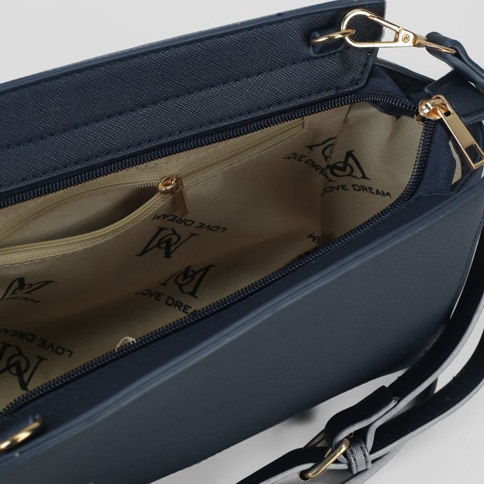 Сумка женская, отдел на молнии, наружный карман, длинный ремень, цвет синий