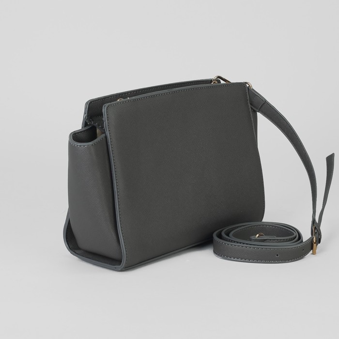 Сумка женская, отдел на молнии, наружный карман, длинный ремень, цвет серый