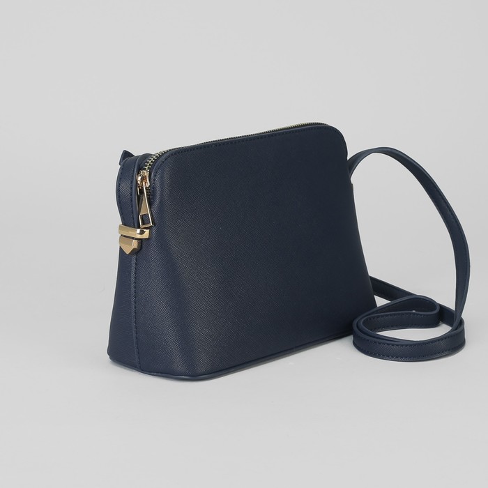 Сумка женская, отдел на молнии, наружный карман, длинный ремень, цвет синий