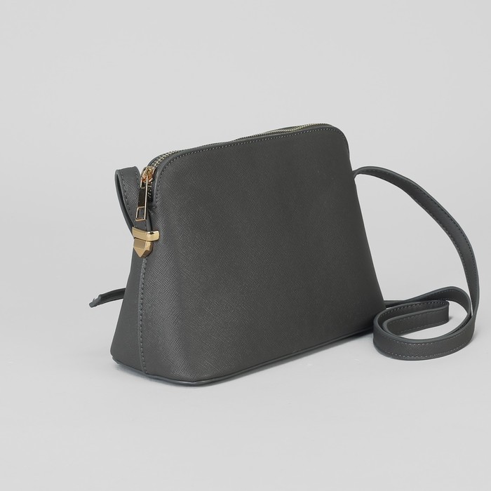 Сумка женская, отдел на молнии, наружный карман, длинный ремень, цвет серый