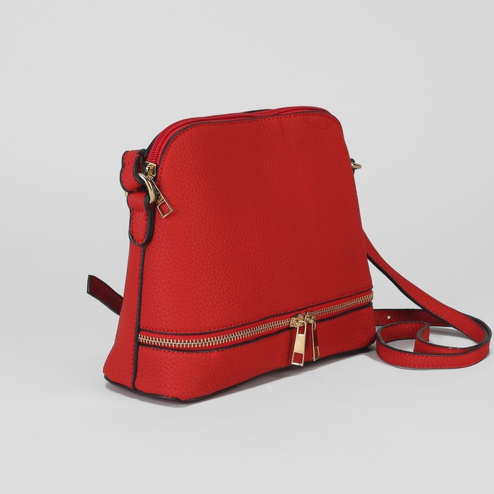 Сумка женская, отдел на молнии, наружный карман, длинный ремень, цвет красный
