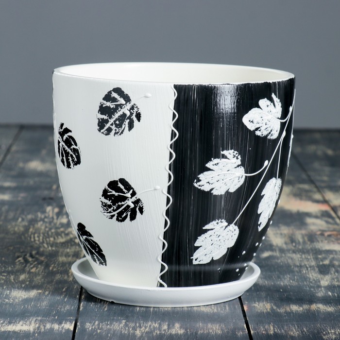 Горшок цветочный "Акварель" (ч/серый) №4 высокий овал 2,6л