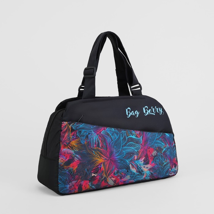 Сумка дорожная на молнии, 1 отдел, наружный карман, длинный ремень, цвет чёрный/разноцветный