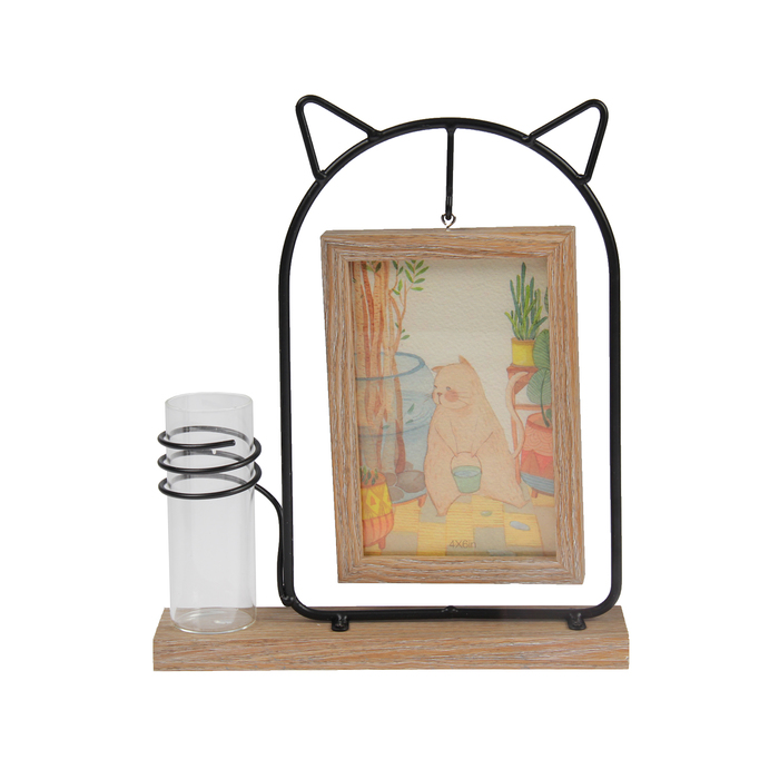 Фоторамка металл, дерево 10х15 см "Кошечка" с вазочкой МИКС 26,5х22х5 см