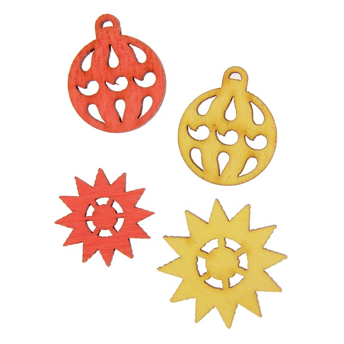 Мининабор крашеный "Шары и звёздочки" (4 шт) 2х2,6 см, фанера 3 мм