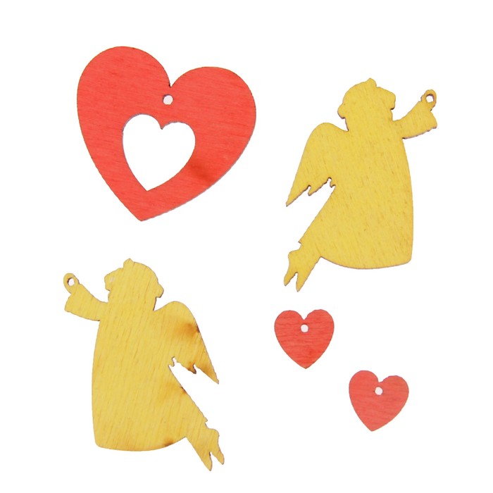 Мининабор крашеный "Амуры и сердечки" (5 шт)1х4 см, фанера 3 мм