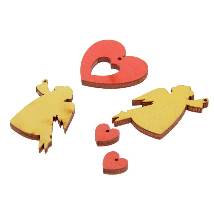 Мининабор крашеный "Амуры и сердечки" (5 шт)1х4 см, фанера 3 мм