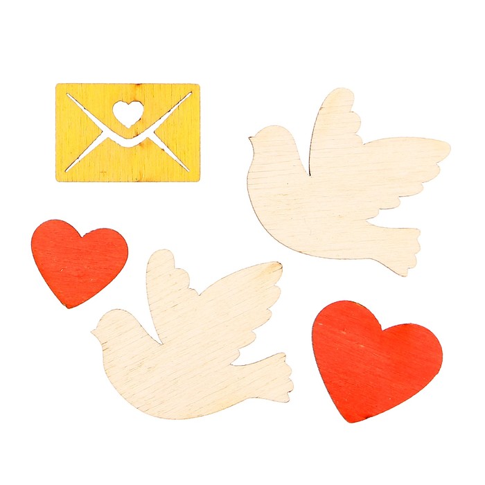 Мининабор крашеный "Валентинки" (5 шт) 1,7х3,5 см, фанера 3 мм