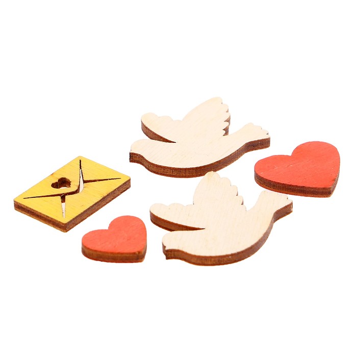 Мининабор крашеный "Валентинки" (5 шт) 1,7х3,5 см, фанера 3 мм