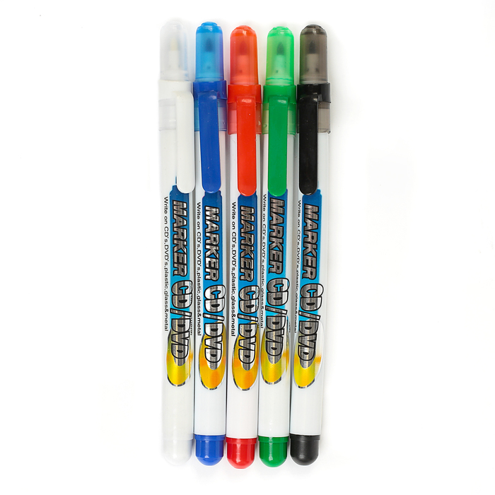 Набор маркеров для CD/DVD 5 цветов 2,0мм (красный, чёрный, синий, зелёный, стирающий)