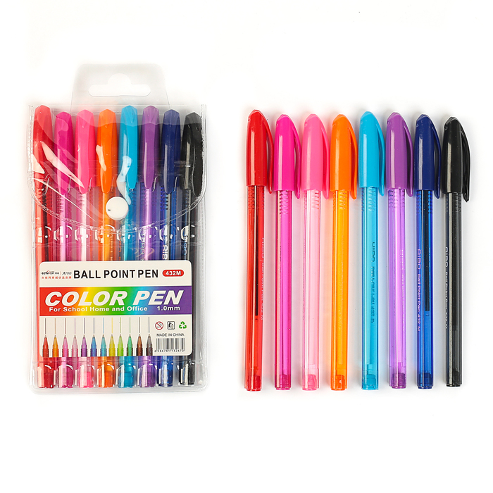 Набор ручек шариковых 08цв корпус треугольный тонированный в блистере на кнопке