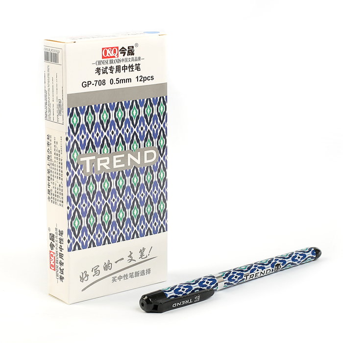 Ручка гелевая 0,5мм синяя корпус Орнамент с рифленым держателем