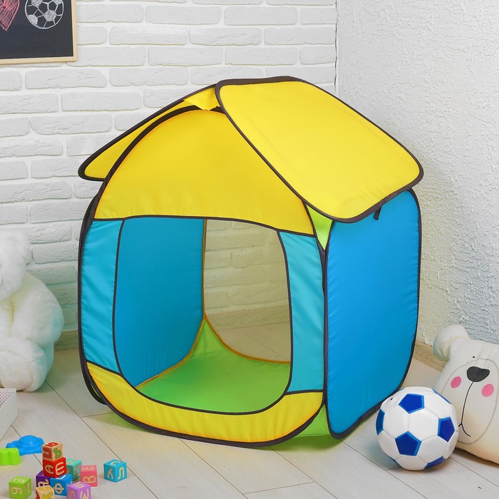 Палатка детская Радужный домик "Теремок" цвет салатовый/бирюза/желтый ПИ-005/К-ТР1