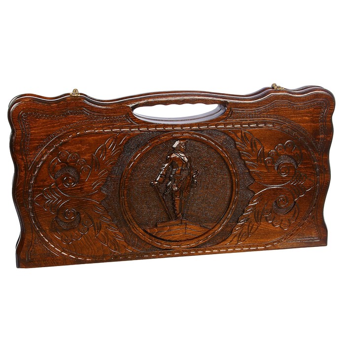 Нарды "Петр 1" (доска дерево 60х60 см, резные, с ручкой)