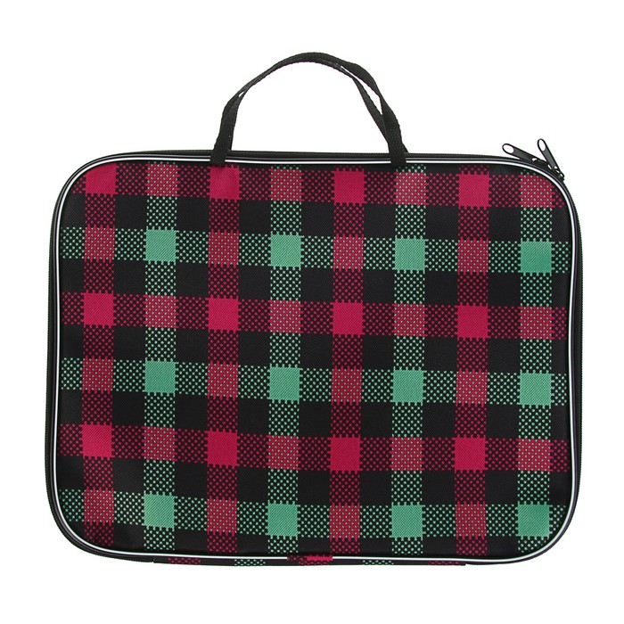 Папка с ручками текстиль А4 20мм 350*270 нейлон 600D Клетка сине-красная ПМ-П/12