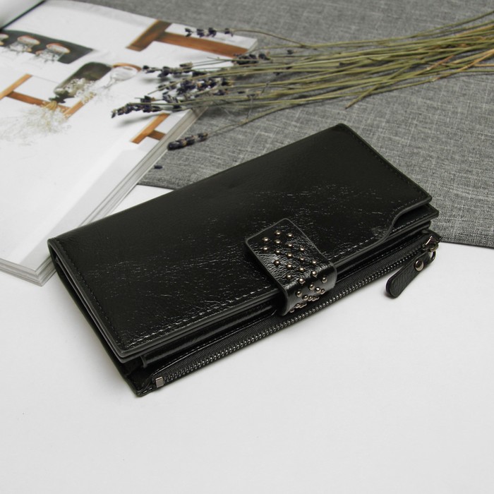 Кошелёк женский, 2 отдела, отдел для карт и монет, наружный карман, цвет чёрный