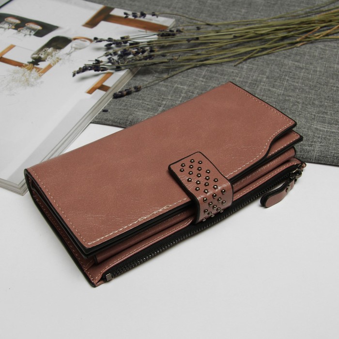 Кошелёк женский, 2 отдела, отдел для карт и монет, наружный карман, цвет пудра