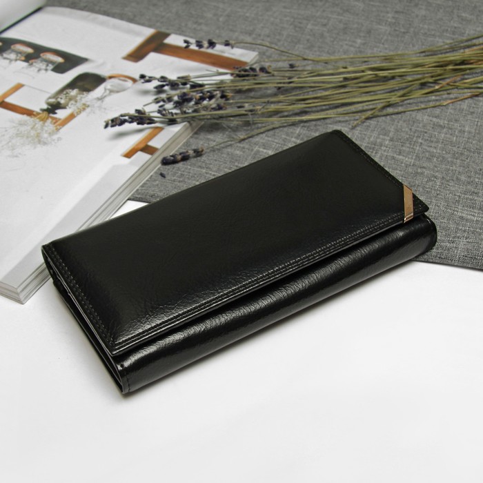 Кошелёк женский, 2 отдела рамка, отдел для кредиток, цвет чёрный