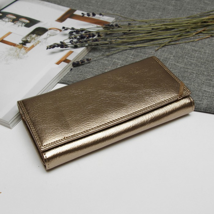 Кошелёк женский, 2 отдела рамка, отдел для кредиток, цвет золото
