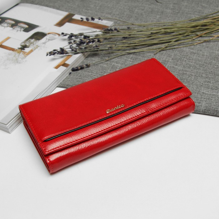 Кошелёк женский, 2 отдела рамка, отдел для кредиток, цвет красный