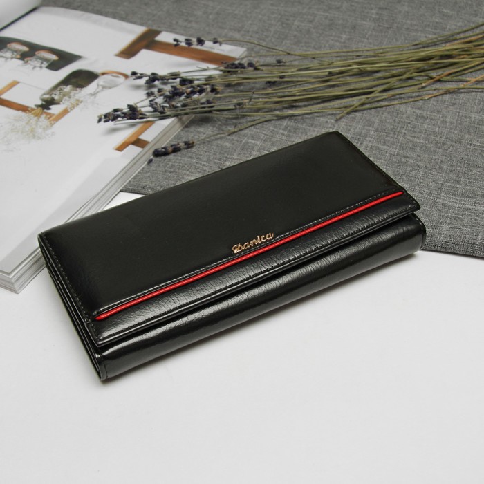 Кошелёк женский, 2 отдела рамка, отдел для кредиток, цвет чёрный