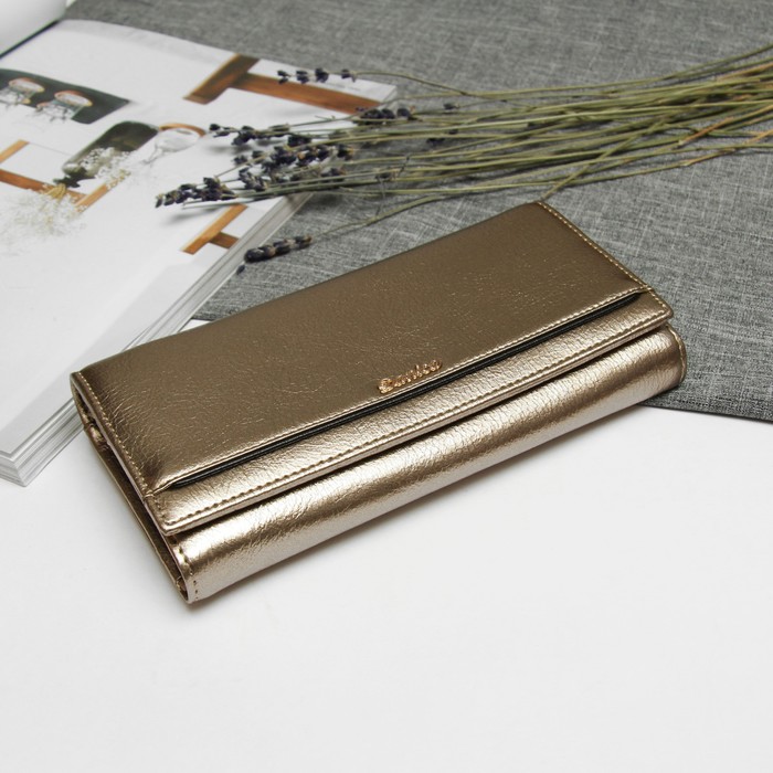 Кошелёк женский, 2 отдела рамка, отдел для кредиток, цвет золото