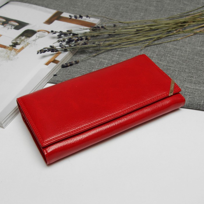 Кошелёк женский на магните, 2 отдела рамка, 5 отделов для кредиток, наружный карман, цвет красный