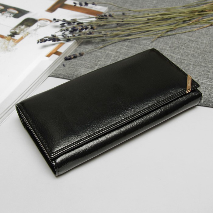 Кошелёк женский на магните, 2 отдела рамка, 5 отделов для кредиток, наружный карман, цвет чёрный