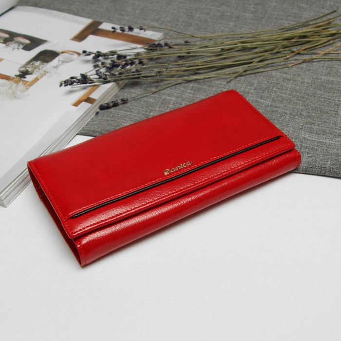 Кошелёк женский на магните, 2 отдела рамка, 5 отделов для кредиток, наружный карман, цвет красный
