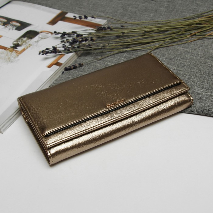 Кошелёк женский на магните, 2 отдела рамка, 5 отделов для кредиток, наружный карман, цвет золото