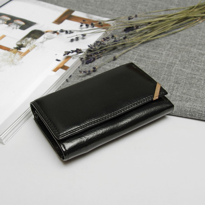 Кошелёк женский, 2 отдела, отдел для кредиток и монет, цвет чёрный