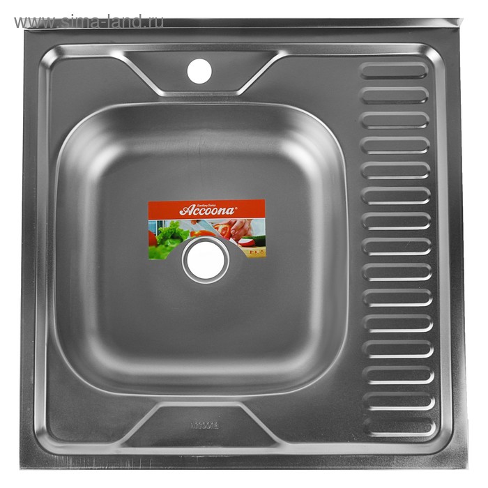 Мойка кухонная Accoona AD6060-4L, накладная, левая, толщина 0.4 мм, 600х600х140 мм, матовая