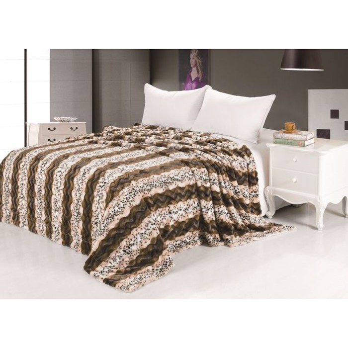 Покрывало "Рысь", размер 240х260 см, цвет кофе, мех MTX009 КОД2250