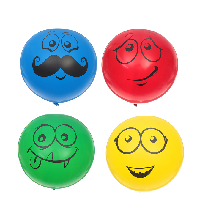 Шар латексный 24" "Ассорти улыбки" пастель, 1 ст, набор 4 шт, МИКС